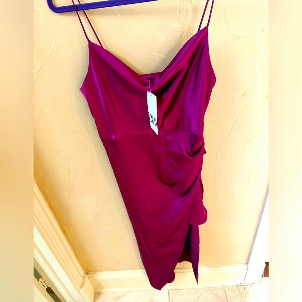 Zara Deep Magenta Satin Dress
